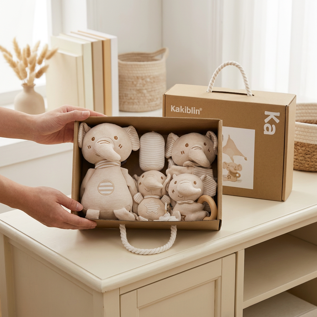 Four piece animal baby comforter gift set with soft toy, comforter and gift box – view 10 of 12