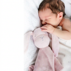 Long-eared plush bunny baby comforter with knotted corners