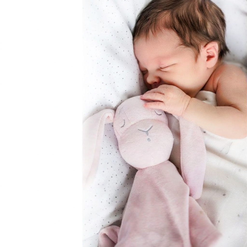 Long-eared plush bunny baby comforter with knotted corners