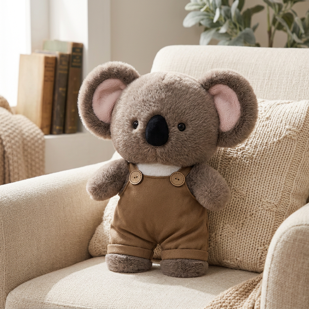 31 cm plush frog, koala, cat, elephant and pig soft toys in matching dungarees – view 7 of 9