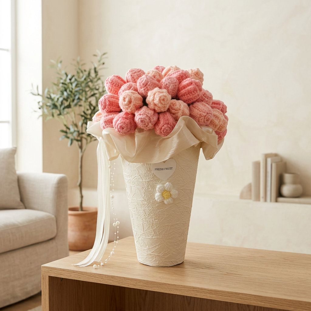 Pink decorative flower bouquet in keepsake tub with blanket and greeting card – view 8 of 9