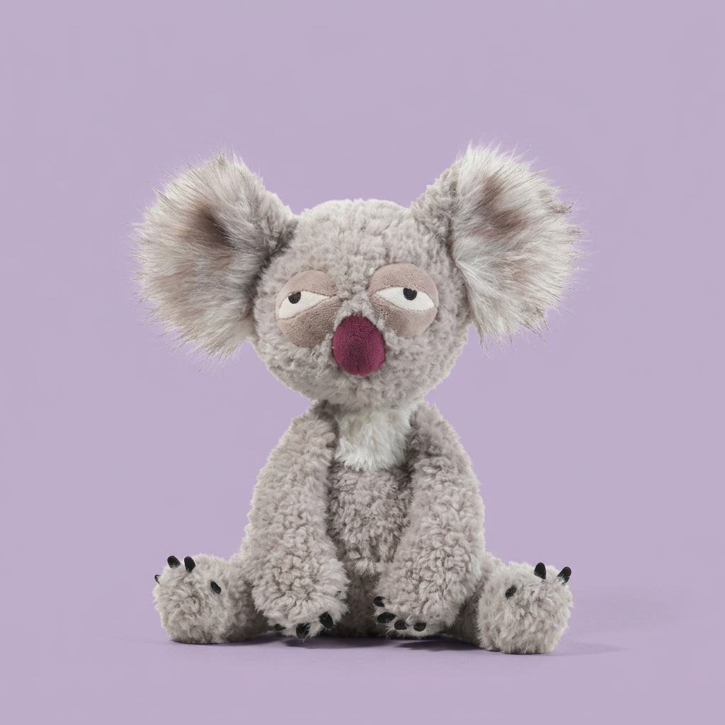 Funny face plush animal soft toy with oversized eyes and textured fur – Sleepy Koala, 26cm