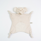 Cream fabric baby comforter with animal head, stitched face and knotted corners – Elephant
