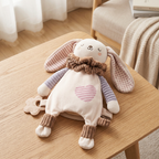 Cream plush bunny hand puppet comforter with ruffled collar and flower teether – Comforter, Teether and Rattle
