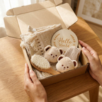Boxed baby gift set with tassel-trim comforter, accessories and announcement plaque – view 13 of 14