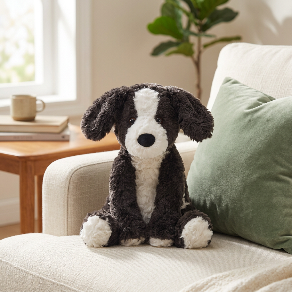 Seated plush border collie, fox, monkey and red panda with weighted bases – view 5 of 12