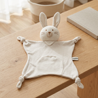 Cream fabric baby comforter with animal head, stitched face and knotted corners – view 5 of 11