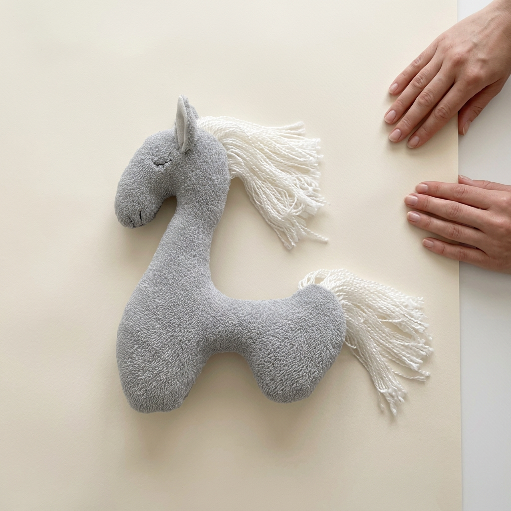 Pony photography prop with textured fabric body and yarn mane and tail – view 7 of 8