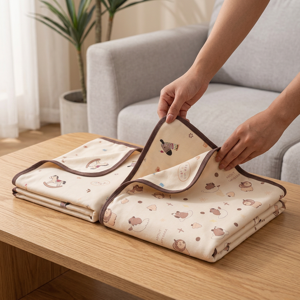 Two square printed baby wrap blankets with bound edges – view 12 of 14