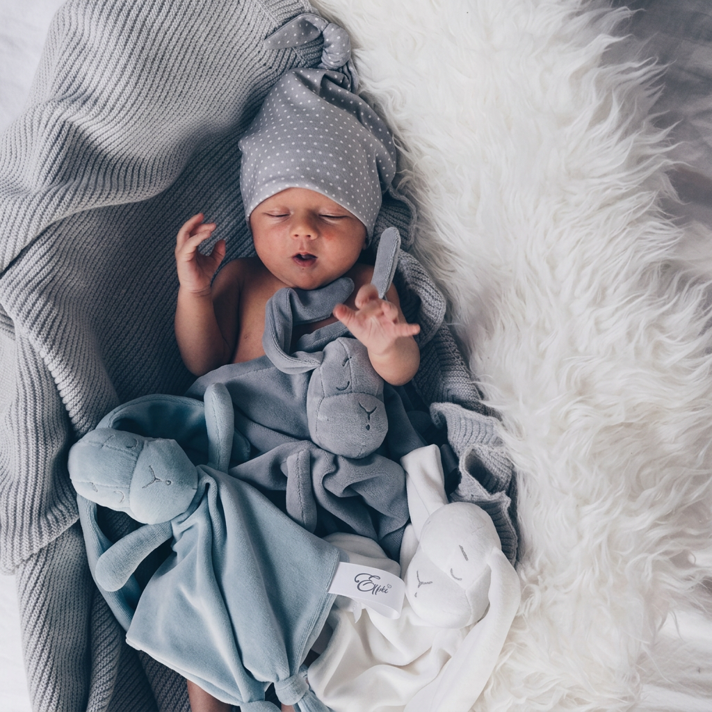 Long-eared plush bunny baby comforter with knotted corners – view 4 of 9