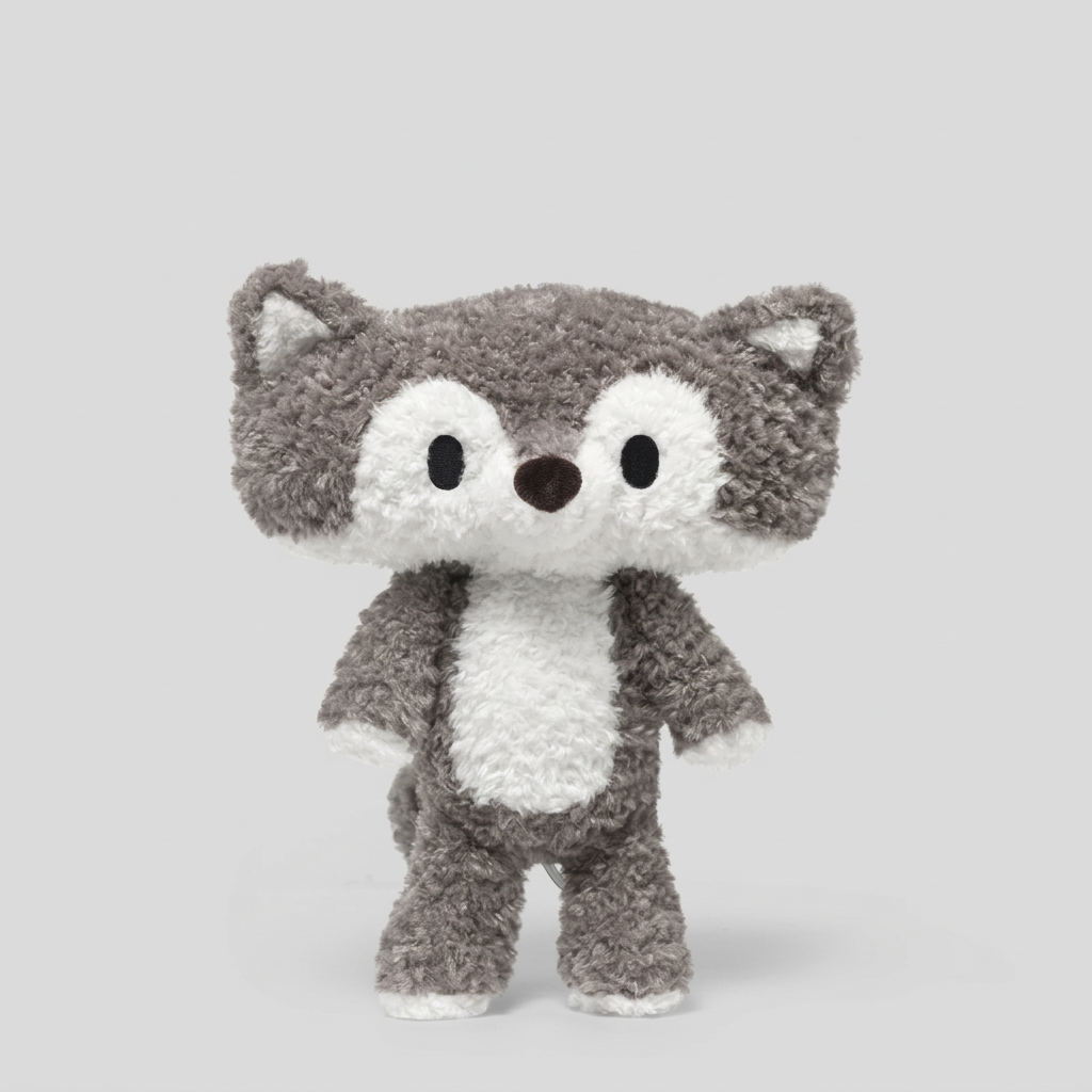 28cm plush koala, wolf or crocodile with oversized head and curly fur – Wolf, 28cm