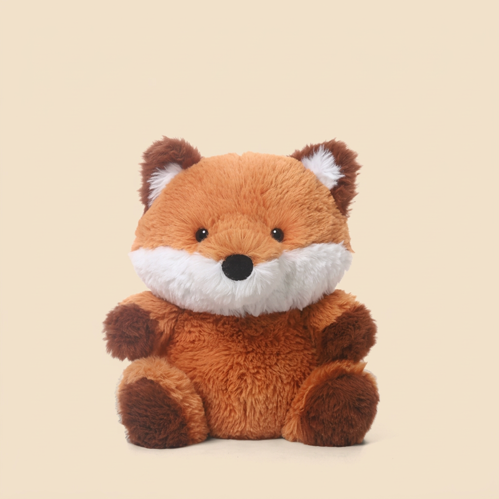 Chunky sitting plush animals: elephant, hippo, cow, frog, monkey and fox – Fox, 26cm