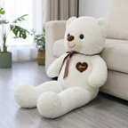 Large 80cm teddy bear with cream muzzle, brown neck ribbon and Love heart chest patch – view 8 of 9