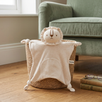 Cream fabric baby comforter with animal head, stitched face and knotted corners – view 8 of 11