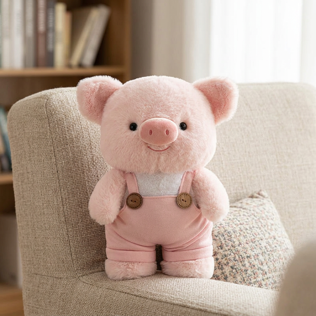 31 cm plush frog, koala, cat, elephant and pig soft toys in matching dungarees – view 9 of 9