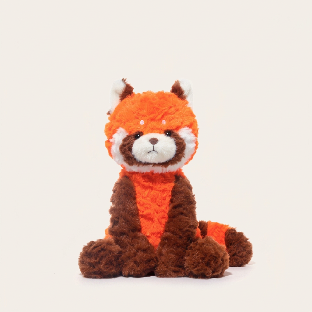 Seated plush border collie, fox, monkey and red panda with weighted bases – Red Panda, 26cm