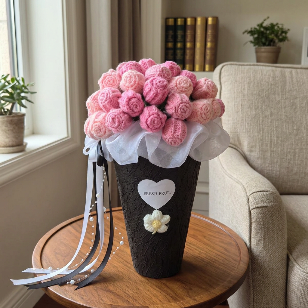 Pink decorative flower bouquet in keepsake tub with blanket and greeting card – Black Tub