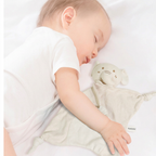 Cream fabric baby comforter with animal head, stitched face and knotted corners – view 10 of 11