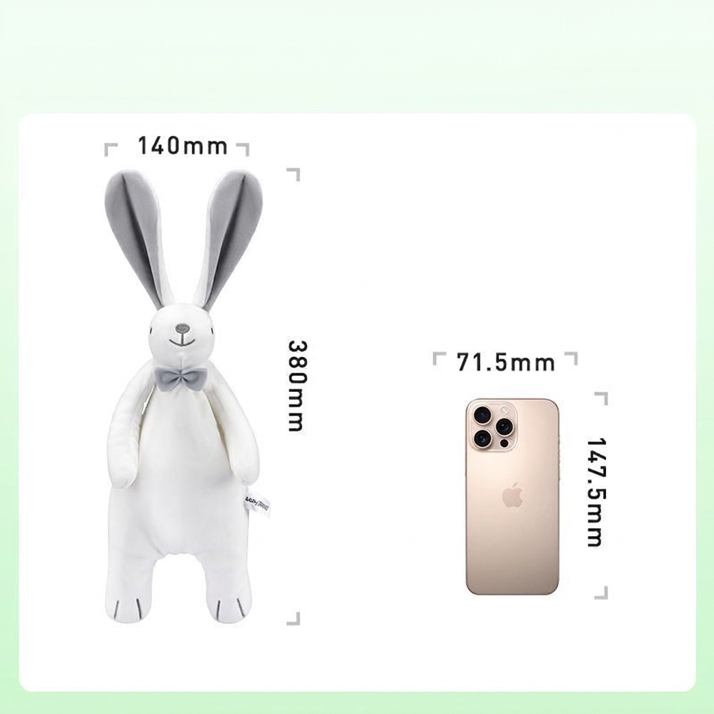 White bunny hand puppet comforter with grey bow tie and baby cloth book – view 8 of 8