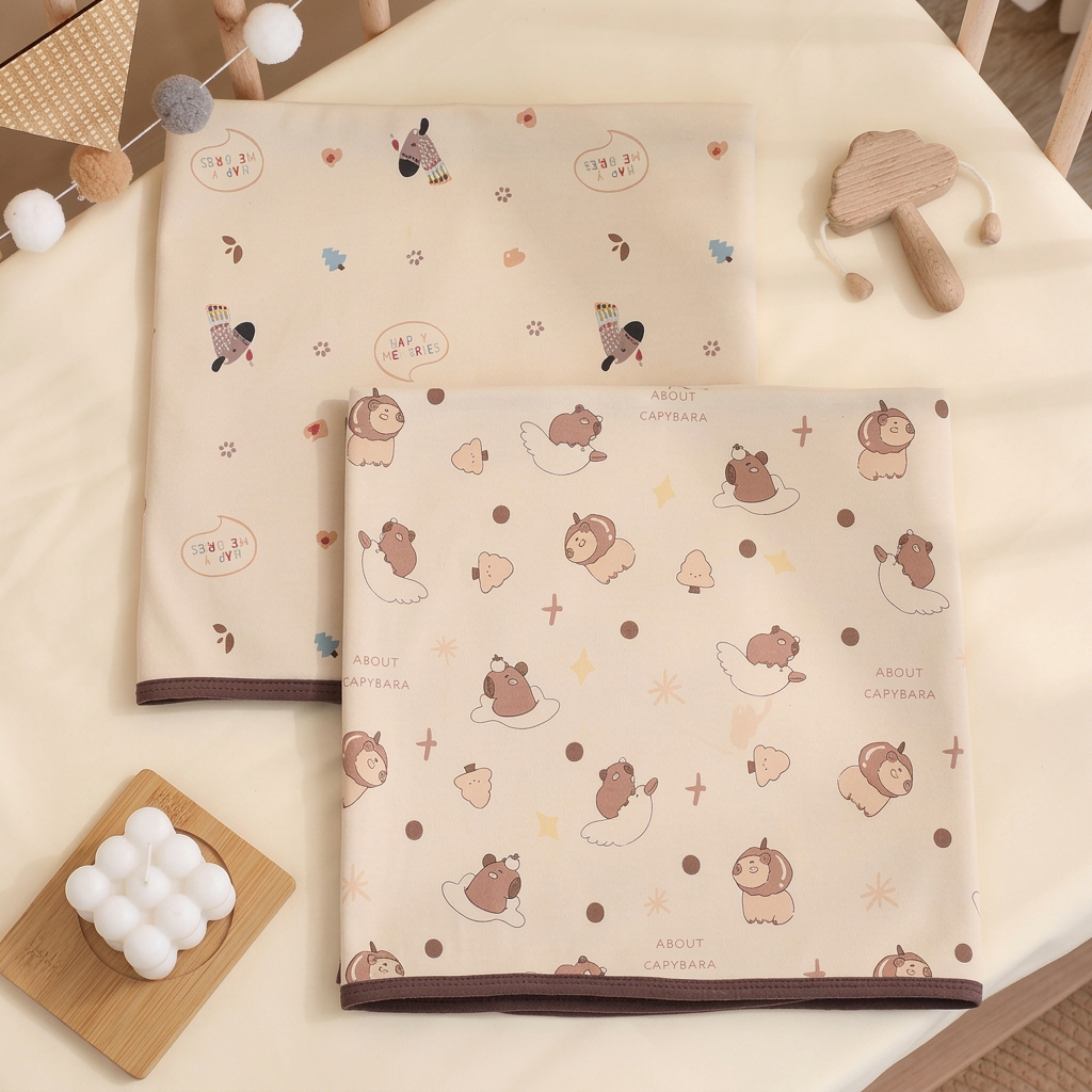 Two square printed baby wrap blankets with bound edges – view 10 of 14