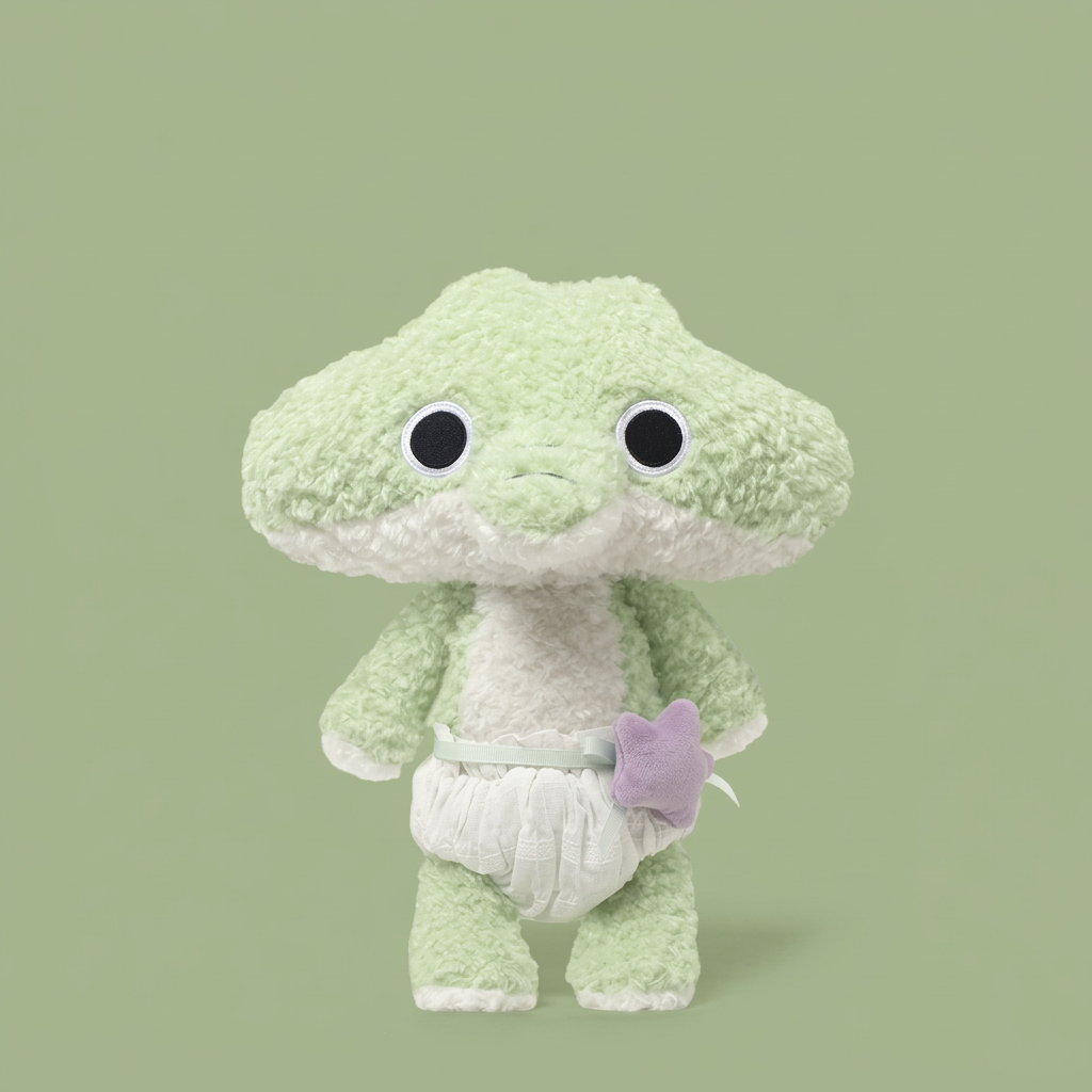 28cm plush koala, wolf or crocodile with oversized head and curly fur – Crocodile with Nappy, 28cm