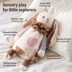 Cream plush bunny hand puppet comforter with ruffled collar and flower teether – view 3 of 8