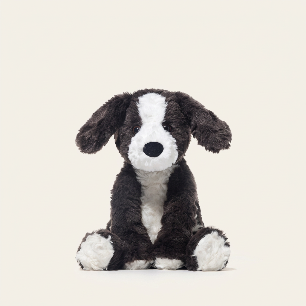 Seated plush border collie, fox, monkey and red panda with weighted bases – Border Collie, 30cm