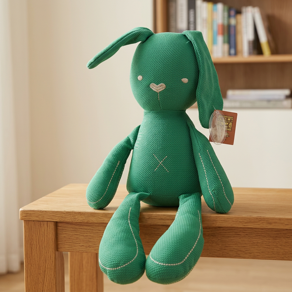 Long-limbed fabric bunny comforter doll with floppy ears and X-shaped tummy stitch – view 10 of 10