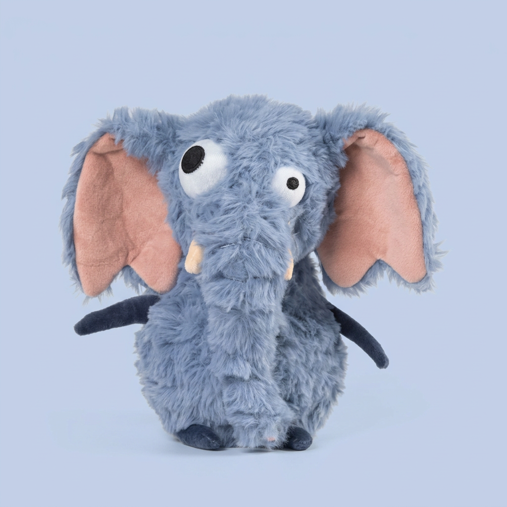 Funny face plush animal soft toy with oversized eyes and textured fur – Bug-Eyed Elephant, 21cm