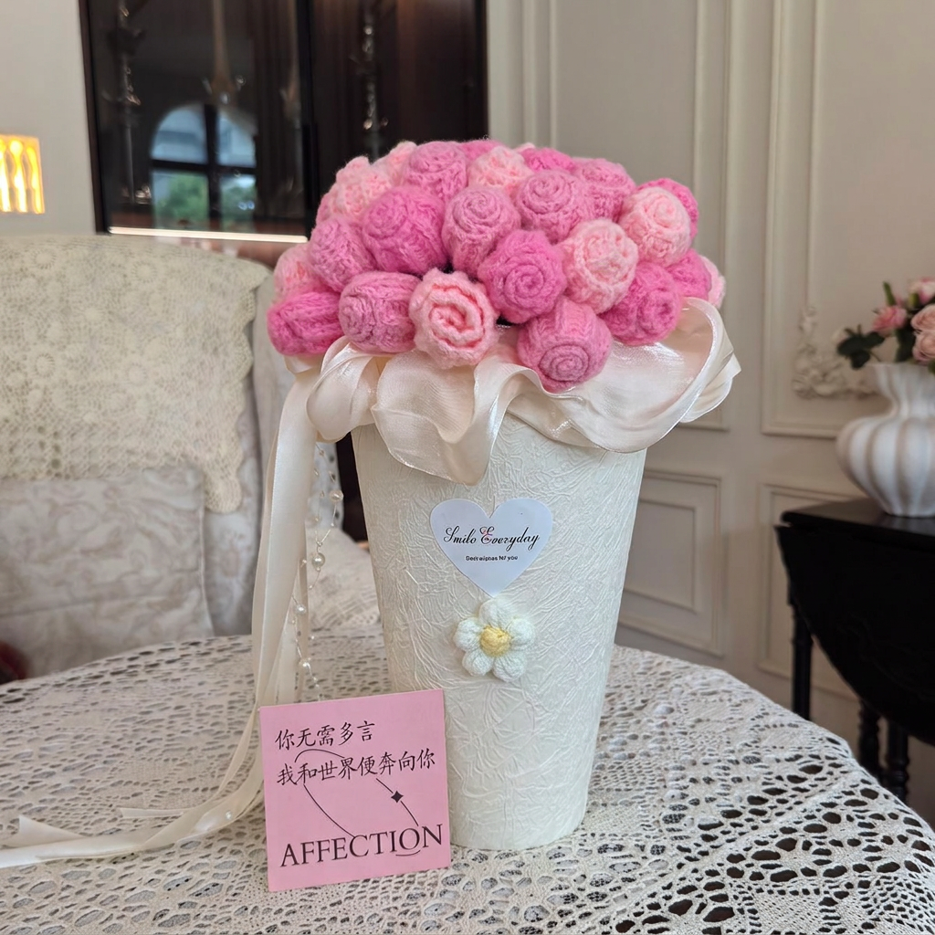Pink decorative flower bouquet in keepsake tub with blanket and greeting card – Beige Marble Tub