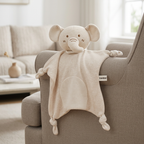 Cream fabric baby comforter with animal head, stitched face and knotted corners – view 6 of 11
