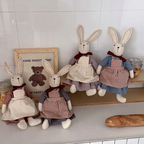 Fabric bunny doll with long ears, red neck bow, dress and apron – view 4 of 9