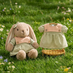 Lop-eared plush bunny in a gingham dress with ear bow and pink button collar – view 5 of 7