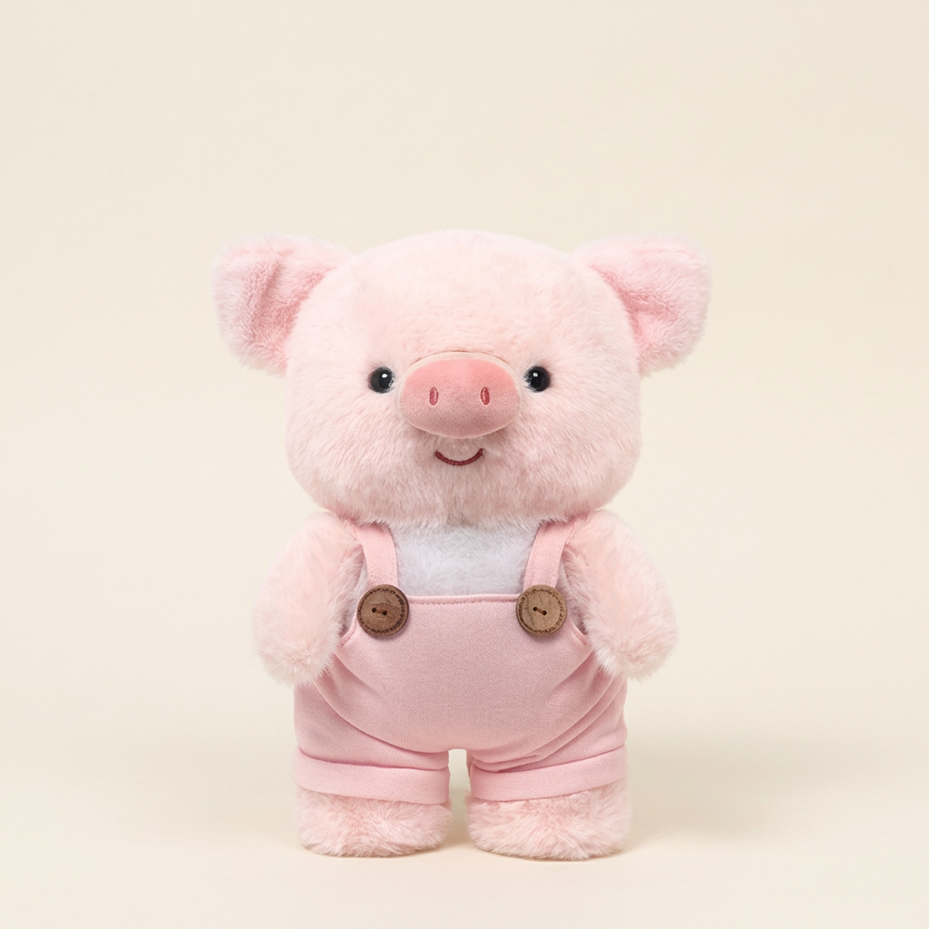 31 cm plush frog, koala, cat, elephant and pig soft toys in matching dungarees – Pig, 31cm