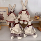 Fabric bunny doll with long ears, red neck bow, dress and apron – view 3 of 9