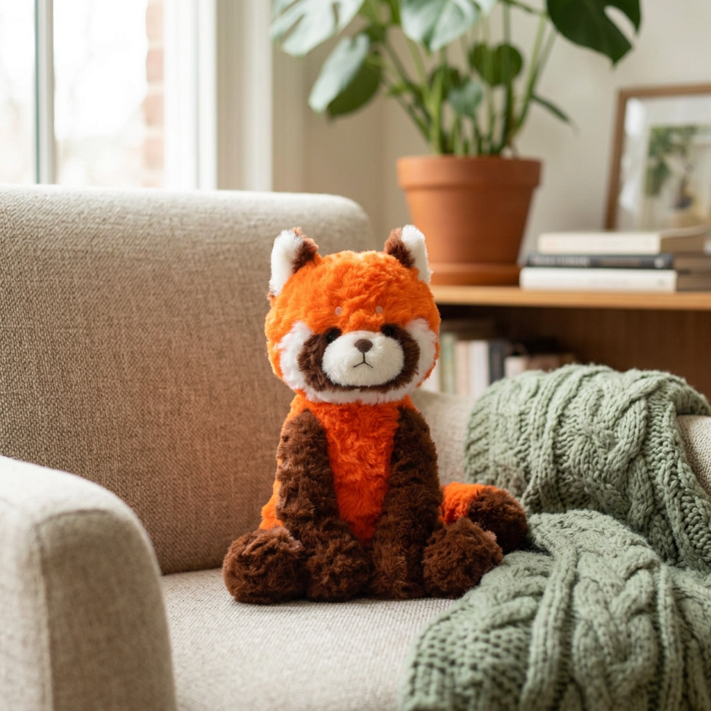Seated plush border collie, fox, monkey and red panda with weighted bases – view 12 of 12