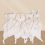 Cream fabric baby comforter with animal head, stitched face and knotted corners – view 9 of 11