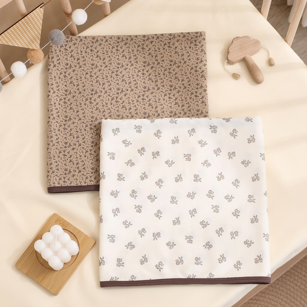 Two square printed baby wrap blankets with bound edges – view 11 of 14