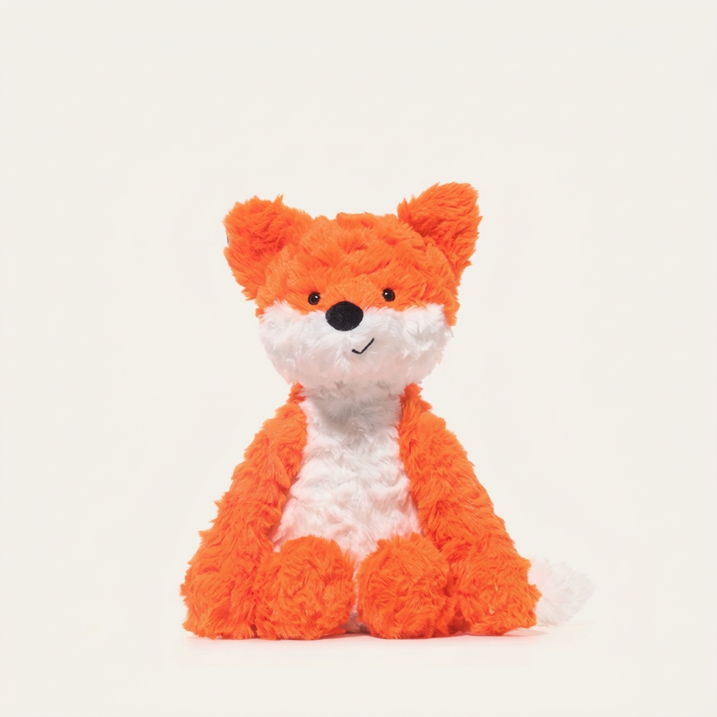 Seated plush border collie, fox, monkey and red panda with weighted bases – Fox, 25cm