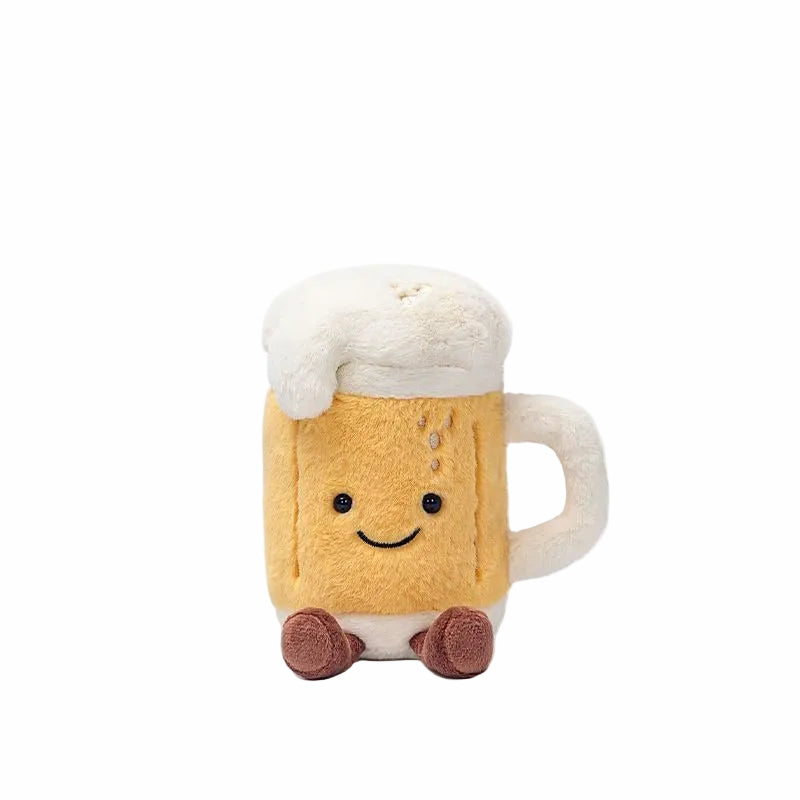 Beer Mug Plush Toy – Soft Stuffed Food Doll with Smiling Face | 18 cm