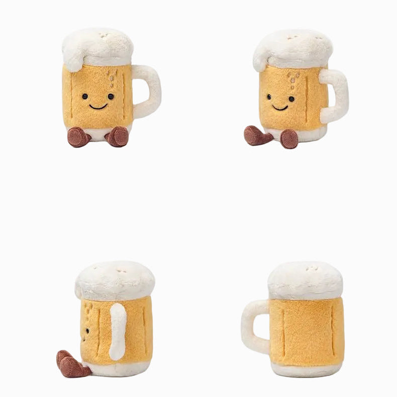 Beer Mug Plush Toy – Soft Stuffed Food Doll with Smiling Face | 18 cm