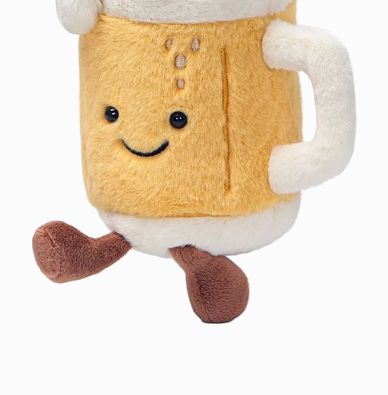 Beer Mug Plush Toy – Soft Stuffed Food Doll with Smiling Face | 18 cm