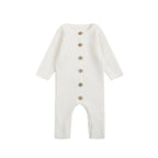 Ribbed Knit Baby All-in-One - Cream Cotton Blend Button Front Romper, 0 to 24 Months