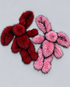 Cherry Red and Rose Pink 45cm faux fur bunny plush toys, flat lay