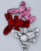 Three 45cm faux fur bunny plush toys in Rose Pink, Cherry Red and Arctic White