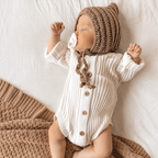 Knitted Baby Bodysuit - Long Sleeve Short Leg Cotton Romper, 0 to 24 Months
