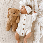 Knitted Baby Bodysuit - Long Sleeve Short Leg Cotton Romper, 0 to 24 Months