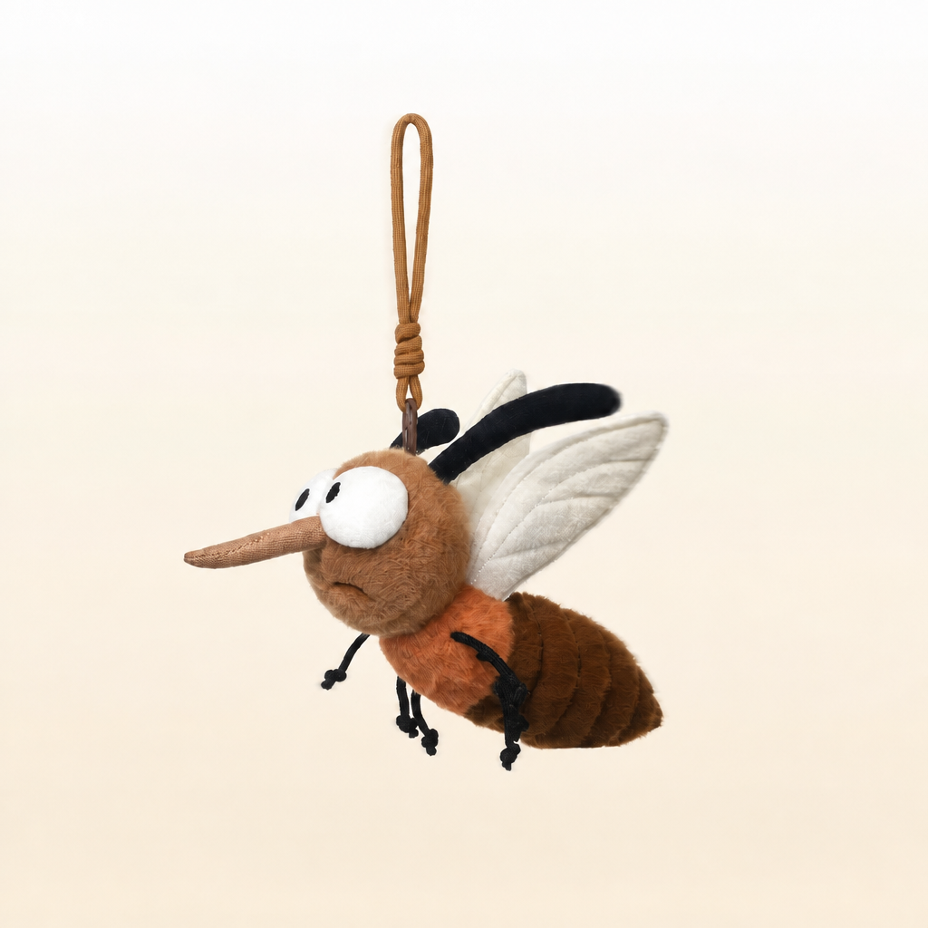 Plush insect soft toys including a mosquito, bee, ladybird, caterpillar and firefly – Mosquito Pendant 14 cm