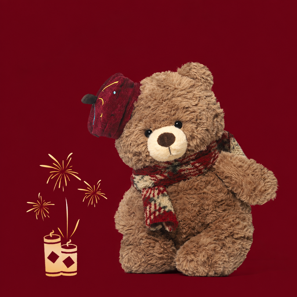 Soft plush teddy bear soft toy sitting upright, classic and New Year styles – view 3 of 8