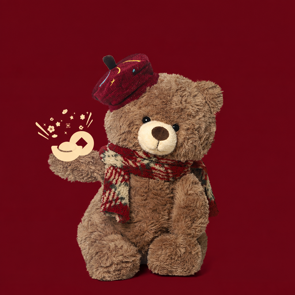 Soft plush teddy bear soft toy sitting upright, classic and New Year styles – view 2 of 8